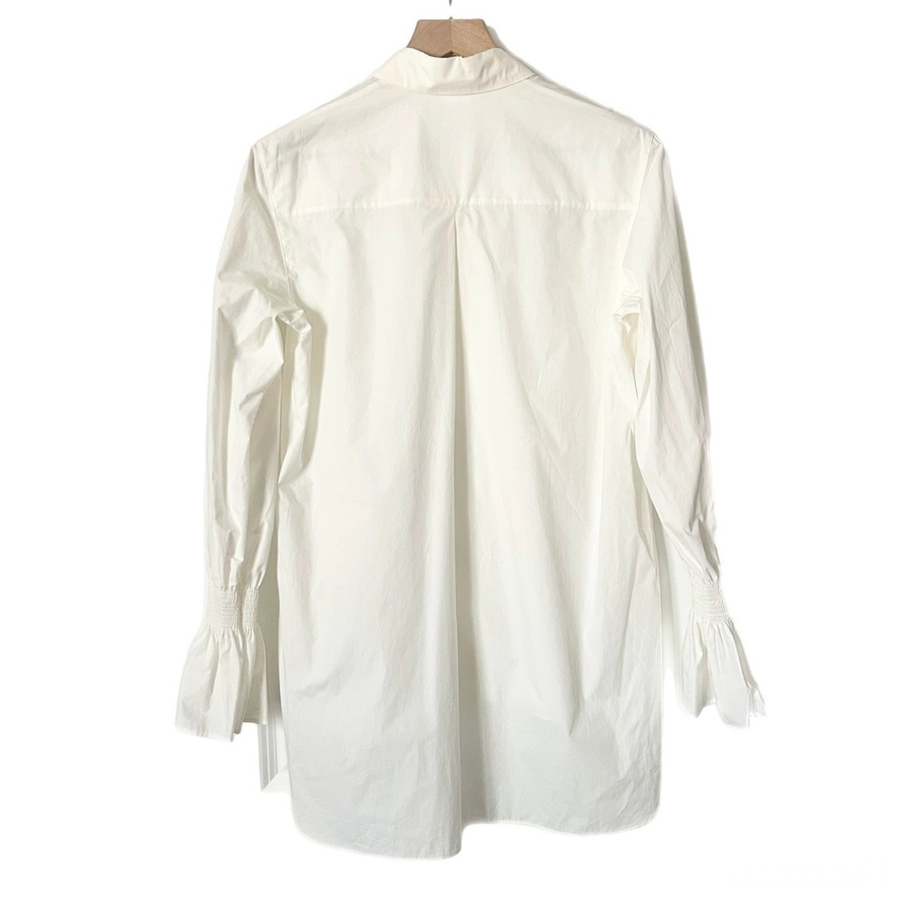 Akris Punto Shirt 100% Cotton White Smocked Cuff High-Low Hem Size 4 US - Picture 3 of 7